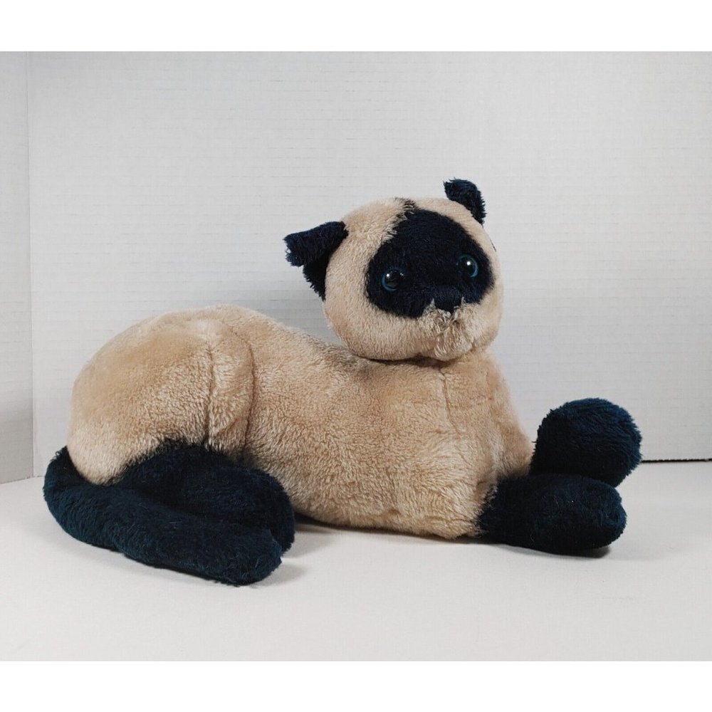 Dakin Vintage Siamese Cat Stuffed  Plush Laying Down Blue Eyes 1973